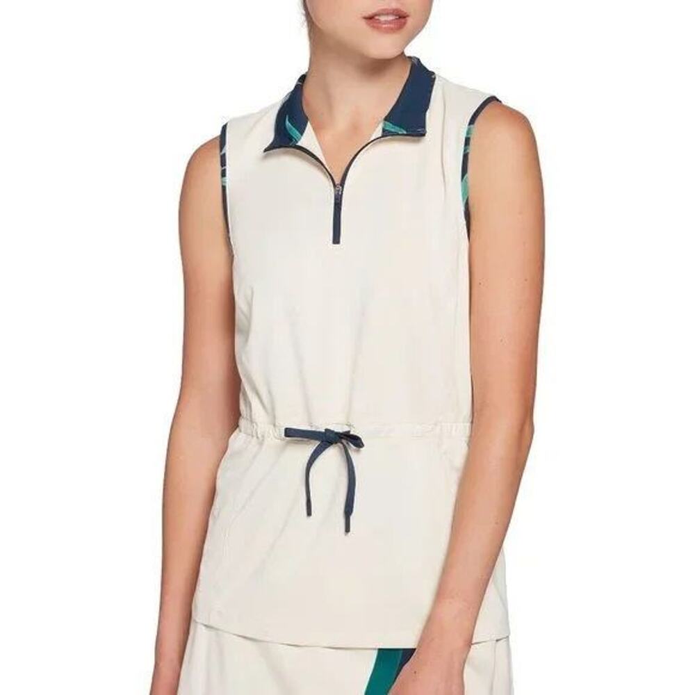 NWT Lady Hagen Women's Front Drawstring Sleeveless Golf Polo Birch Size XXL